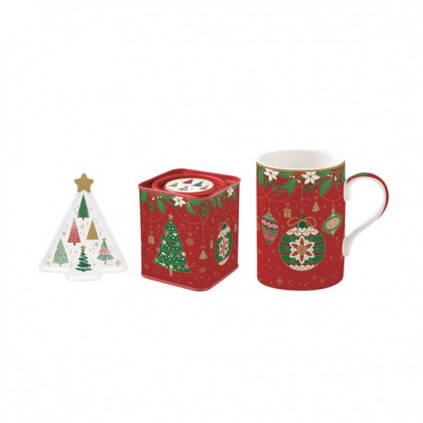Easy Life Jingle Bells σετ 3 τεμ κούπα 350 ml, πιατάκι & κουτί πορσελάνης