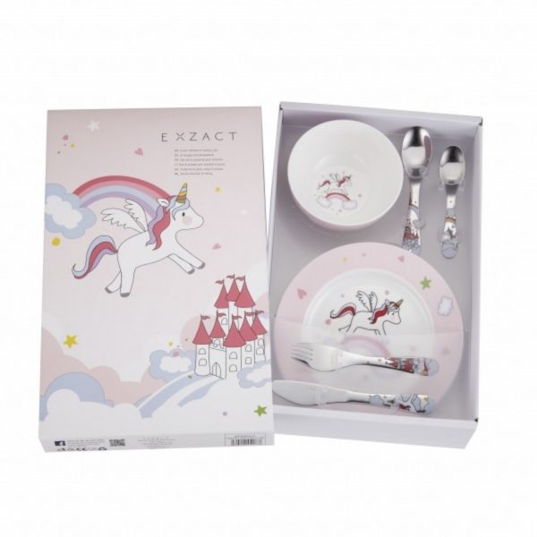 Cryspo Trio Unicorn Σετ 6 τεμ παιδικό πορσελάνης & ανοξείδωτο