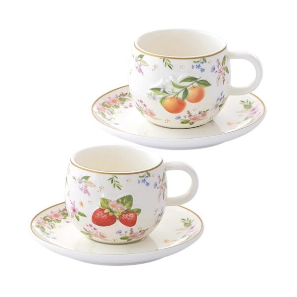 Easy Life Fancy Fruit Σετ 2 τεμ Φλιτζάνι καφέ 120 ml με πιατάκι πορσελάνης